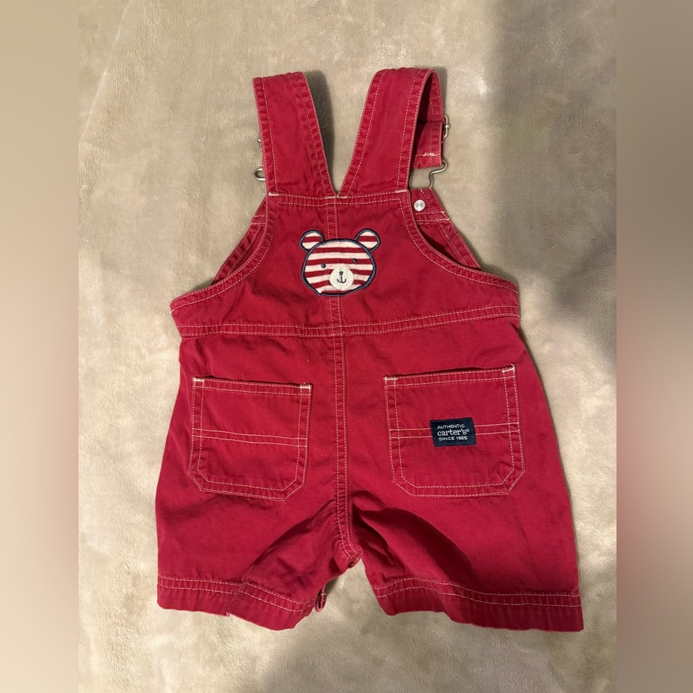 Carter's Striped Bear Red Overalls